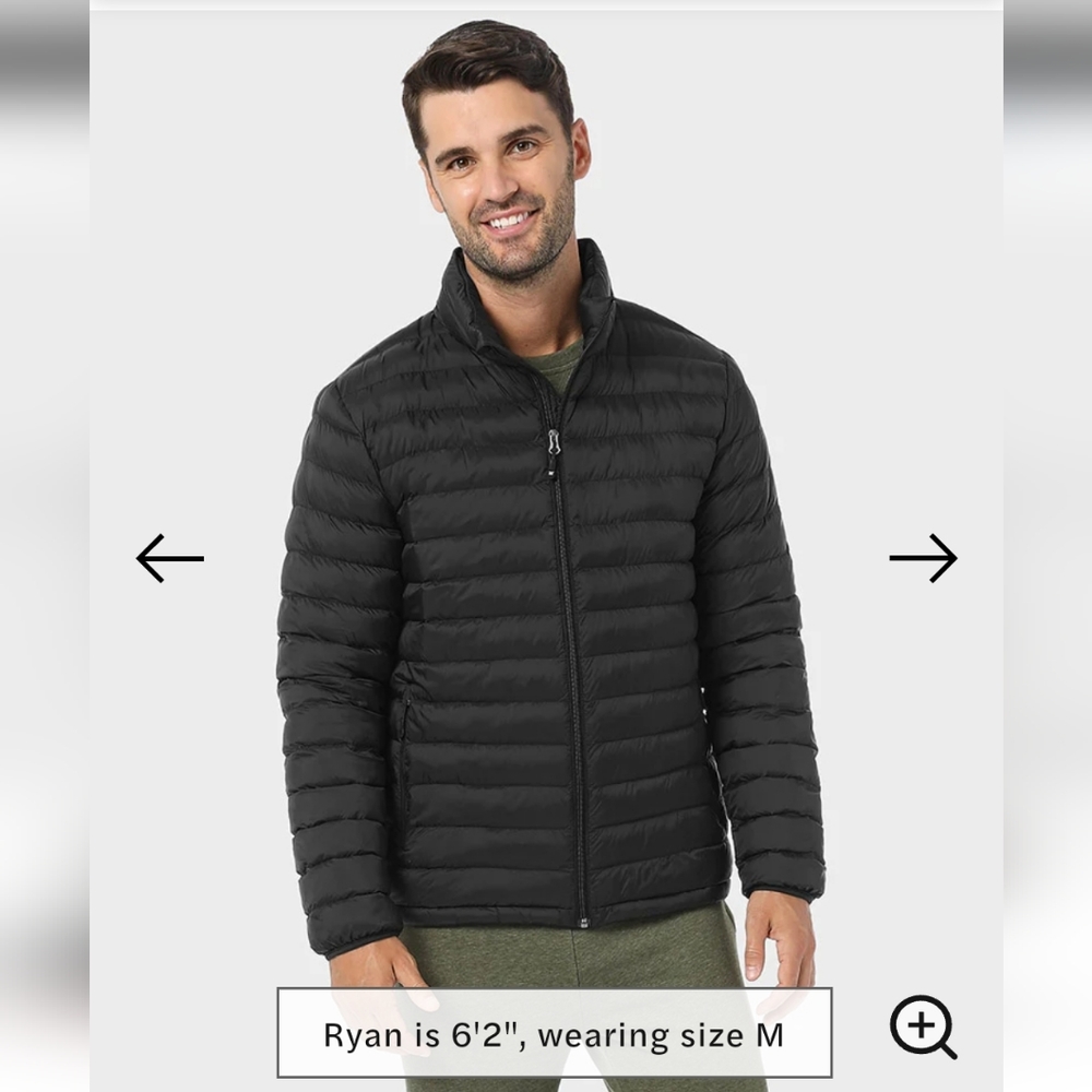 Mens down 90%  puffer jacket coat black sz Medium lightweight zip up wat…